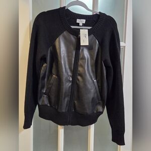Black Faux Leather Panel Sweater